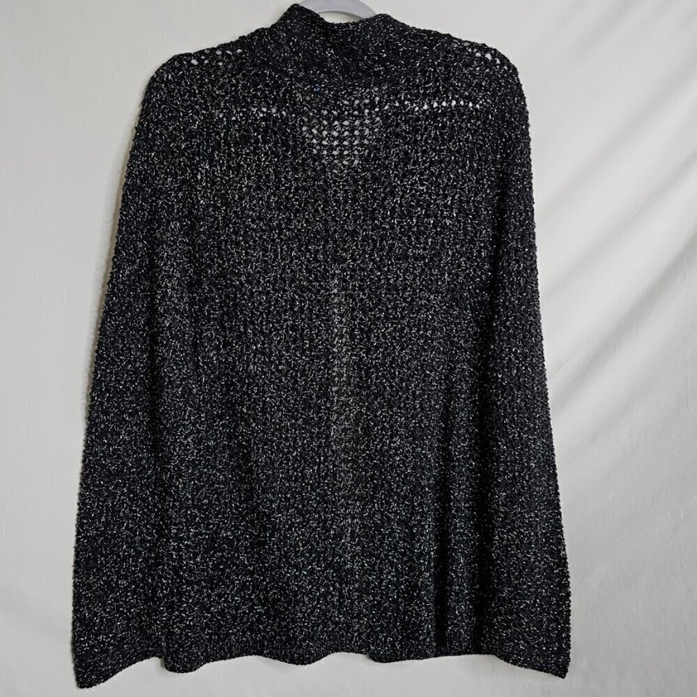 NWT WESTBOUND Open Knit Cardigan Sweater Top size L BLACK & SILVER Buttons Cozy - Picture 6 of 8